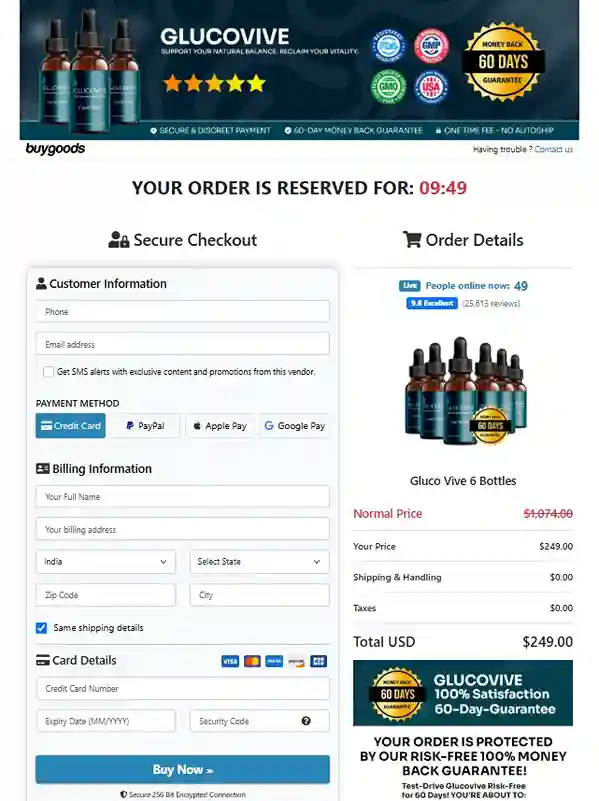Glucovive Secure Order Page — Checkout